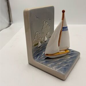 Nautical Ceramic Bookend with Sailboat Design